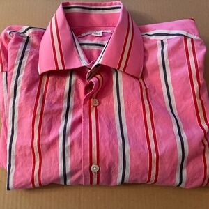 Vibrant Pnk Striped Banana Republic Dress Casual Shirt